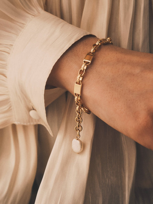 Bar Chain Pearl Bracelet — Gold-Tone Bracelet