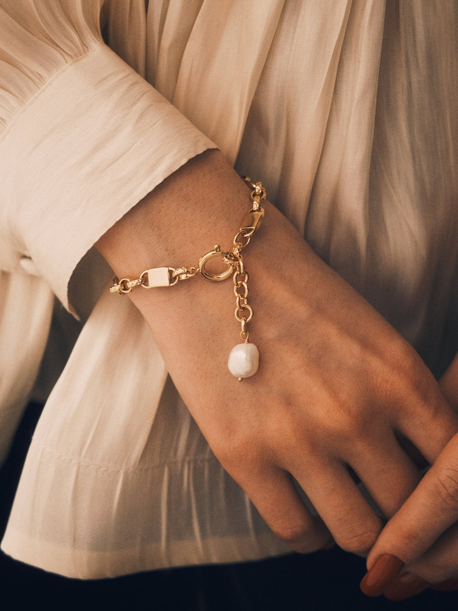 Bar Chain Pearl Bracelet — Gold-Tone Bracelet, alternate view