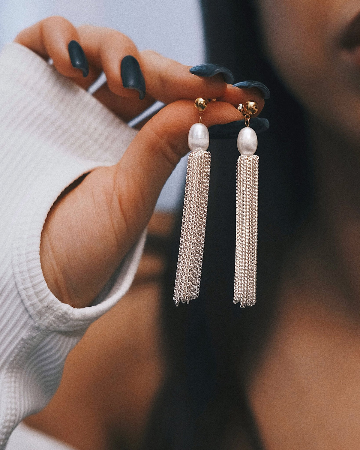 Pearl Tassel Earrings — Gold-Tone Earrings