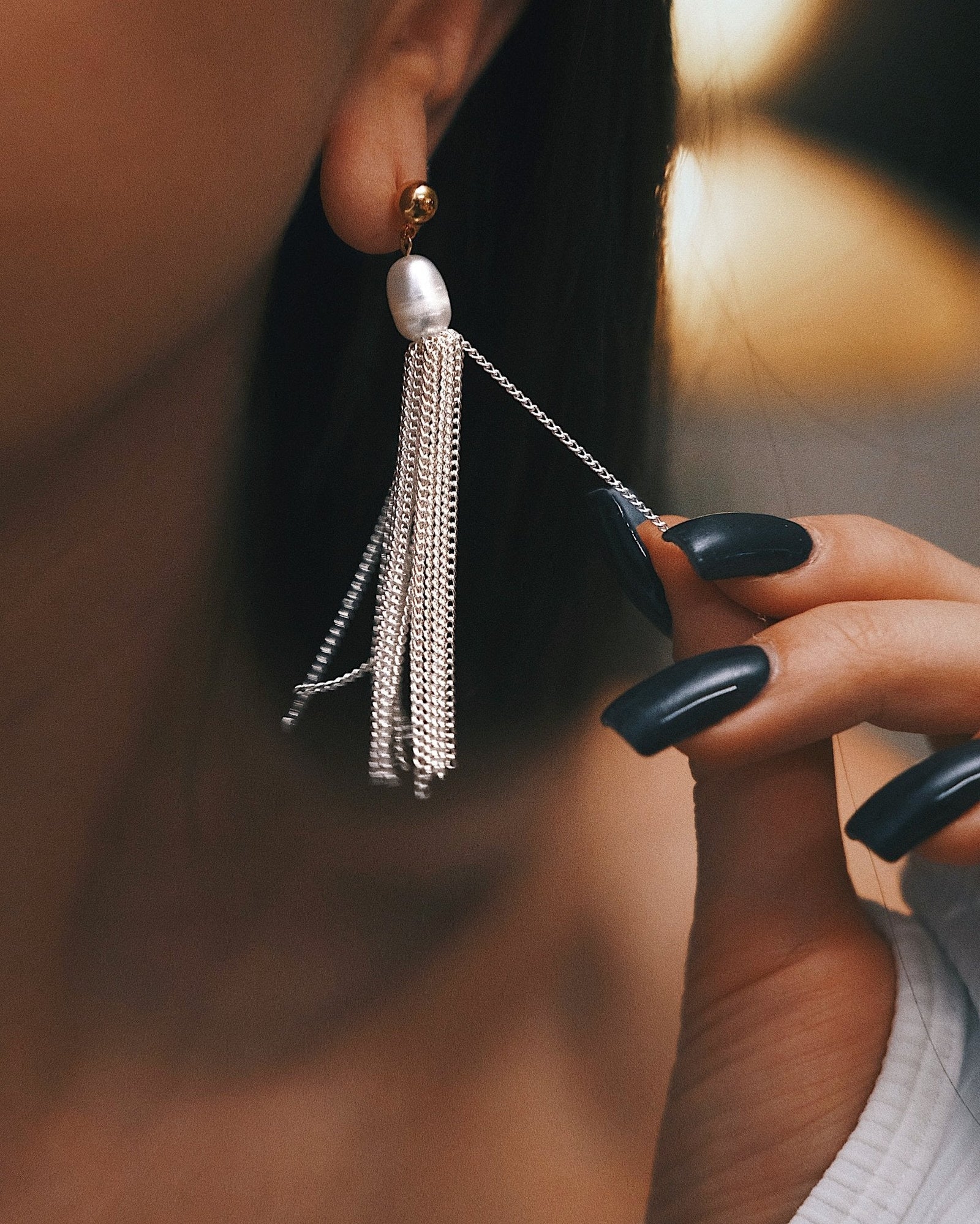 Pearl Tassel Earrings — Gold-Tone Earrings, alternate view