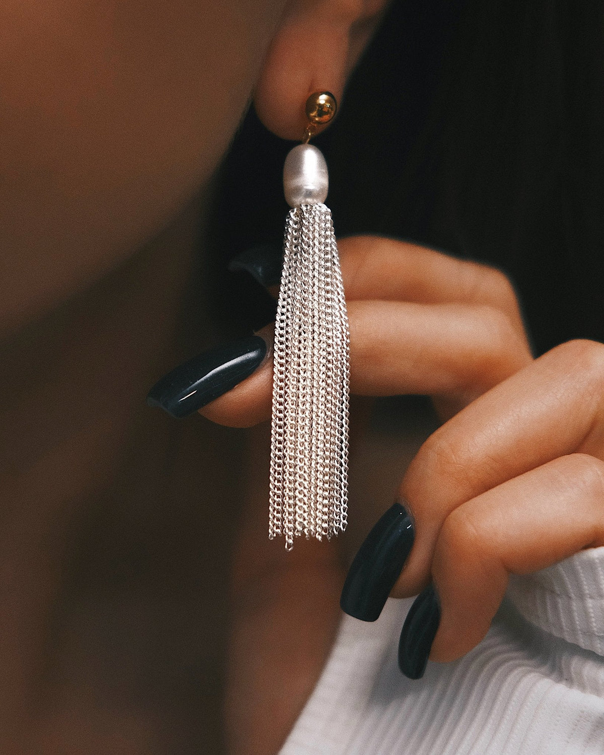Pearl Tassel Earrings — Gold-Tone Earrings, alternate view
