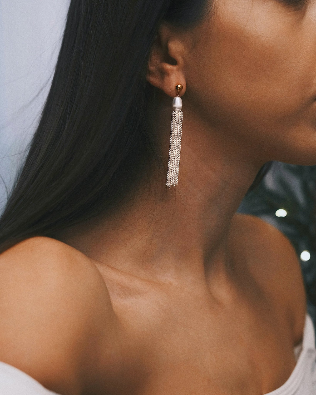 Pearl Tassel Earrings — Gold-Tone Earrings, alternate view