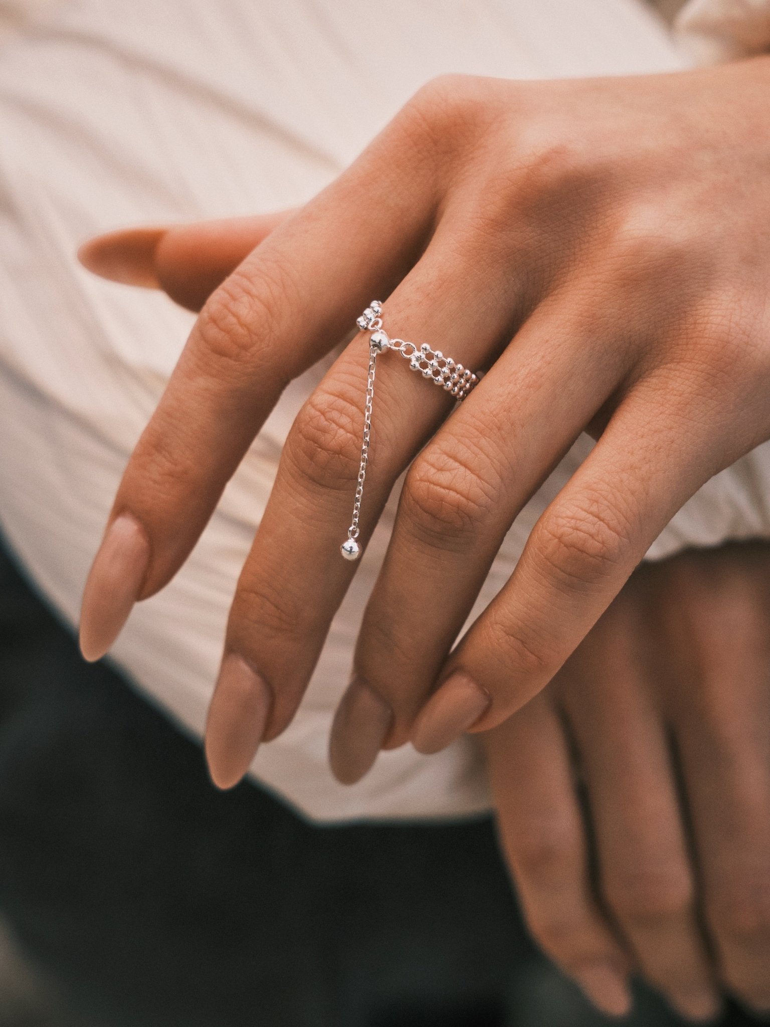 Beaded Mesh Ring — Sterling Silver Ring, alternate view