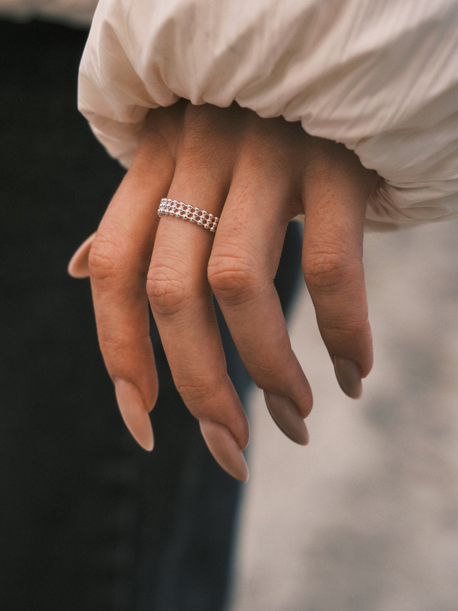 Beaded Mesh Ring — Sterling Silver Ring, alternate view