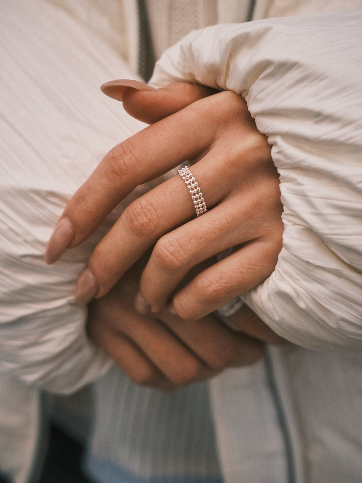 Beaded Mesh Ring — Sterling Silver Ring, alternate view