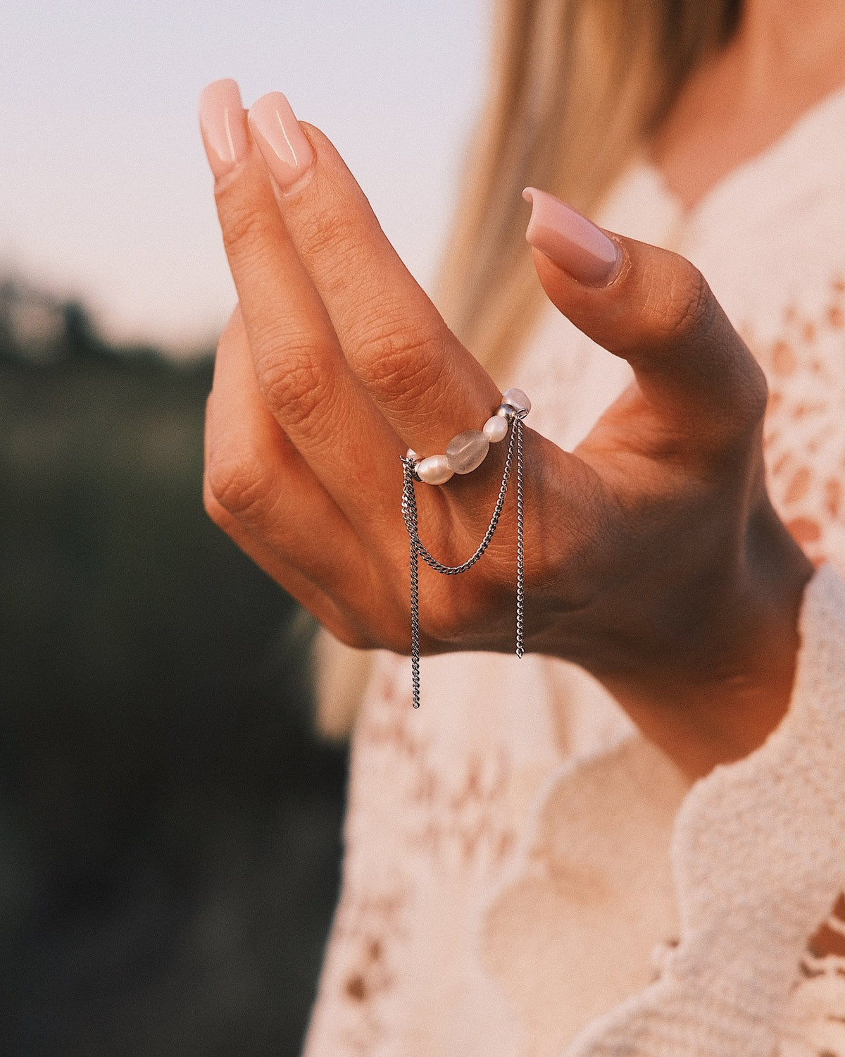 Tethered Pearl Ring — Sterling Silver Ring, alternate view