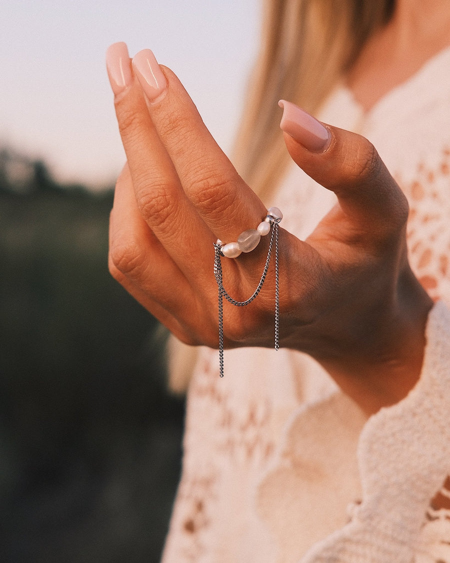 Tethered Pearl Ring — Sterling Silver Ring, alternate view
