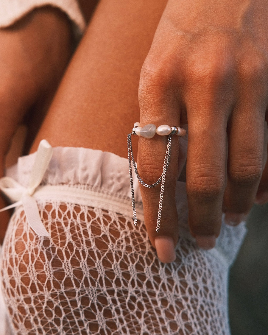 Tethered Pearl Ring — Sterling Silver Ring