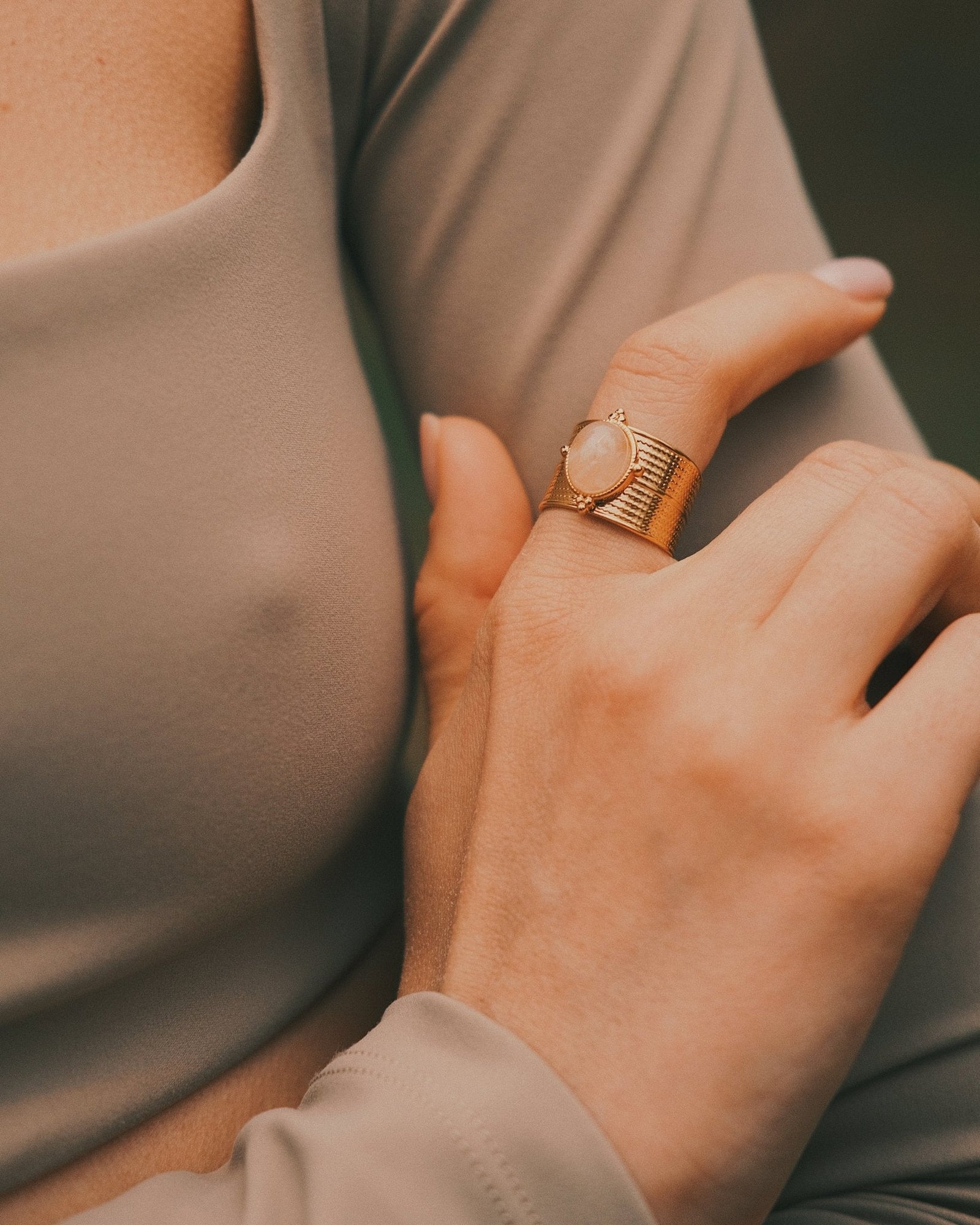 Fluted Cabochon Ring — Gold-Tone Ring, alternate view