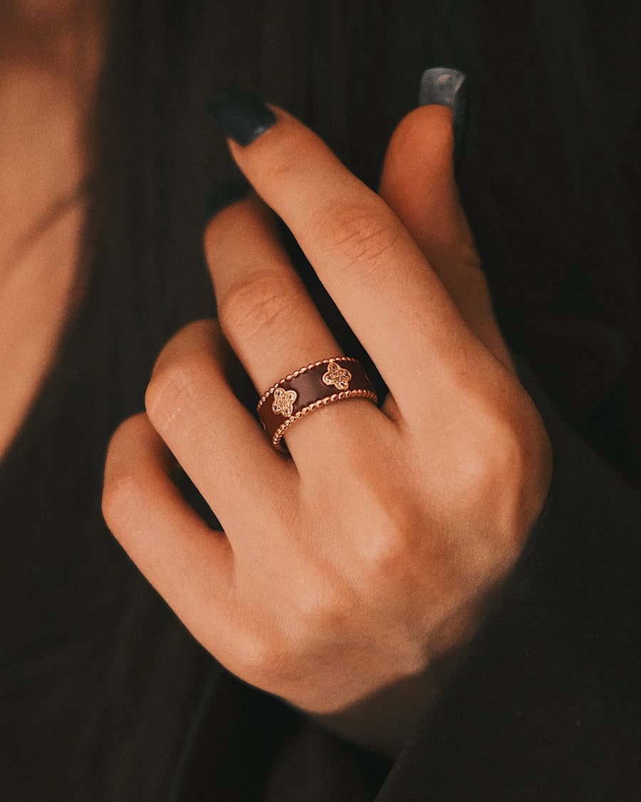 Wine Quatrefoil Band — Gold-Tone Ring