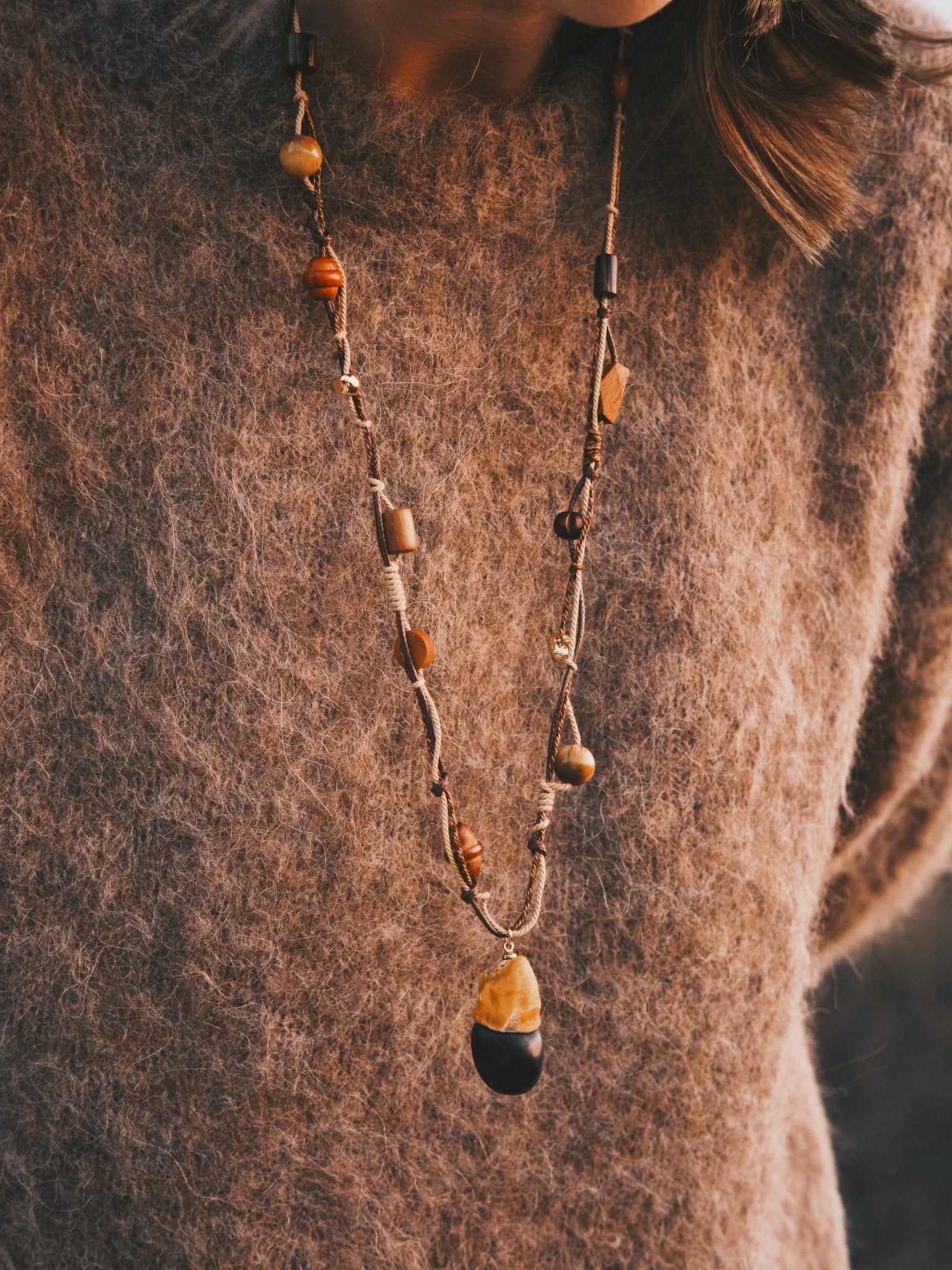 Tiger’s Eye Cord Necklace — Gold-Tone Necklace, alternate view
