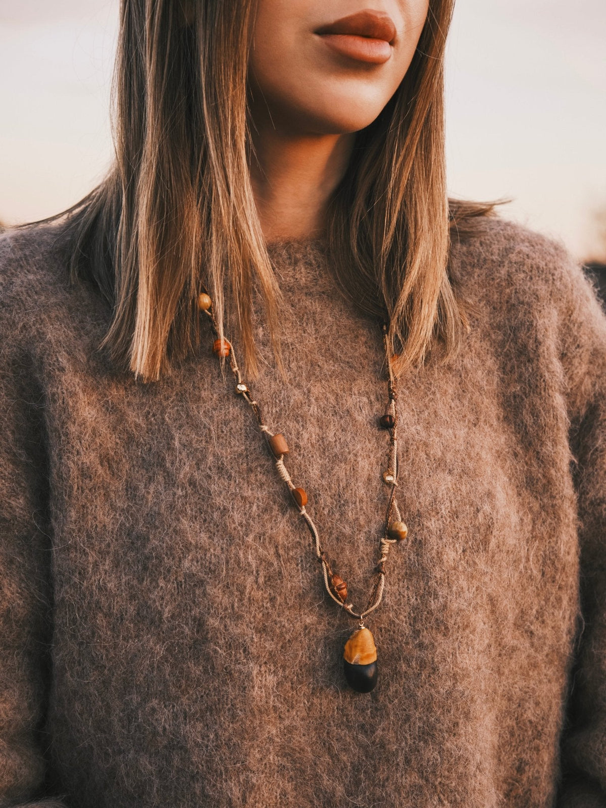 Tiger’s Eye Cord Necklace — Gold-Tone Necklace