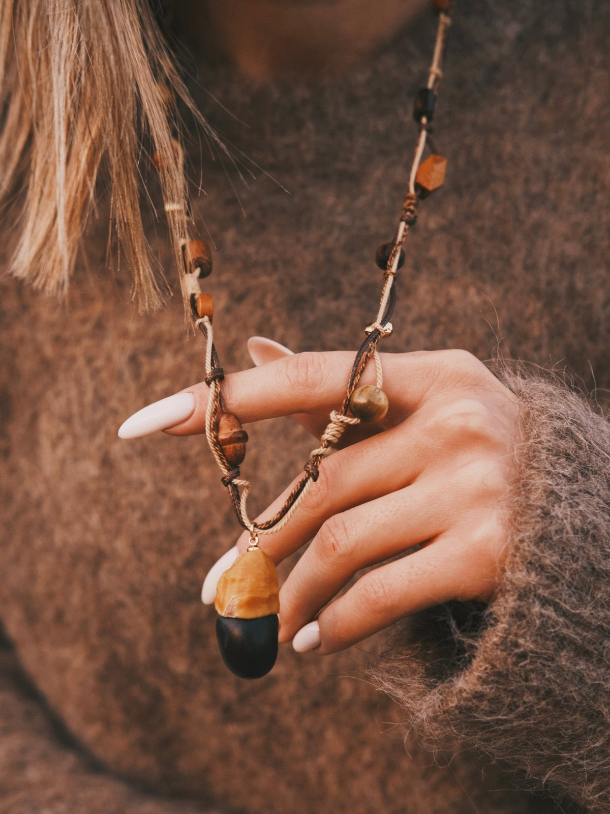 Tiger’s Eye Cord Necklace — Gold-Tone Necklace, alternate view
