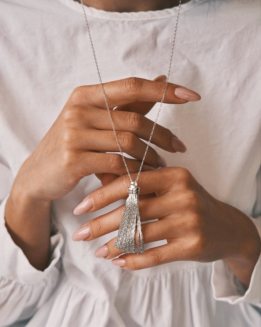 Silver Tassel Necklace — Silver-Tone Necklace, alternate view