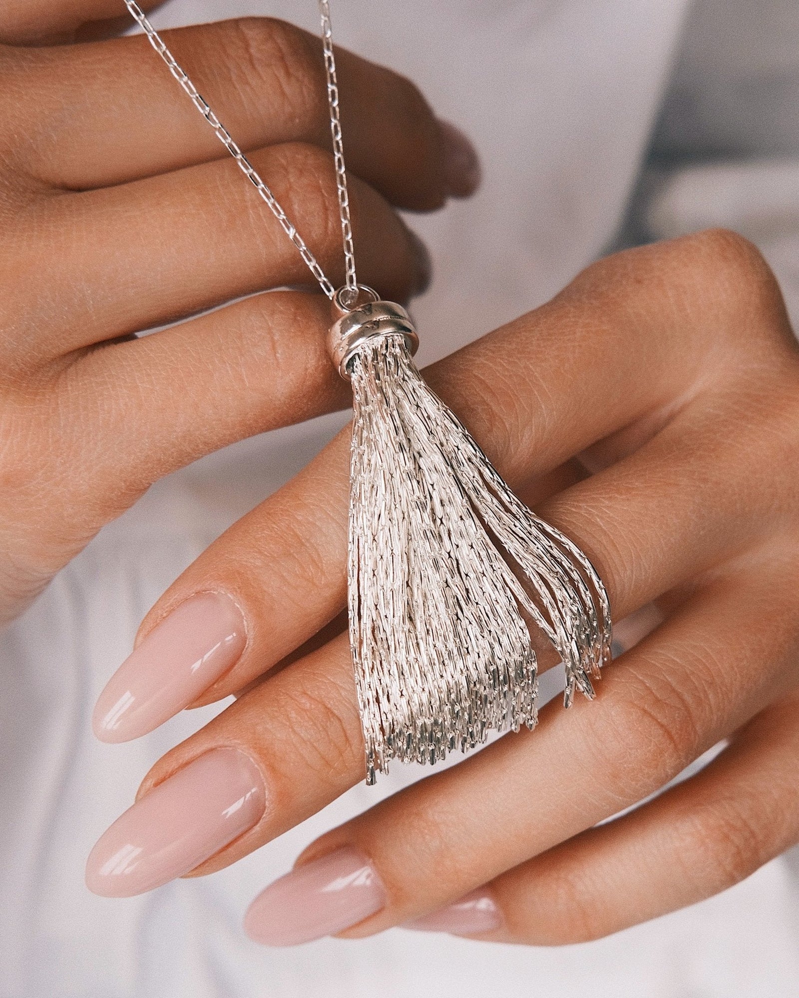 Silver Tassel Necklace — Silver-Tone Necklace, alternate view