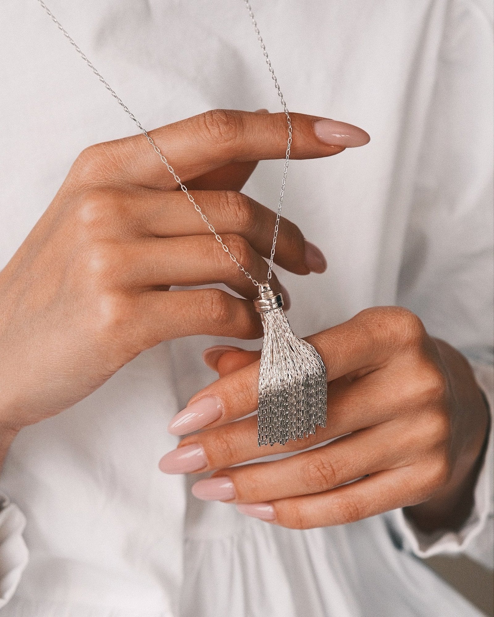 Silver Tassel Necklace — Silver-Tone Necklace, alternate view