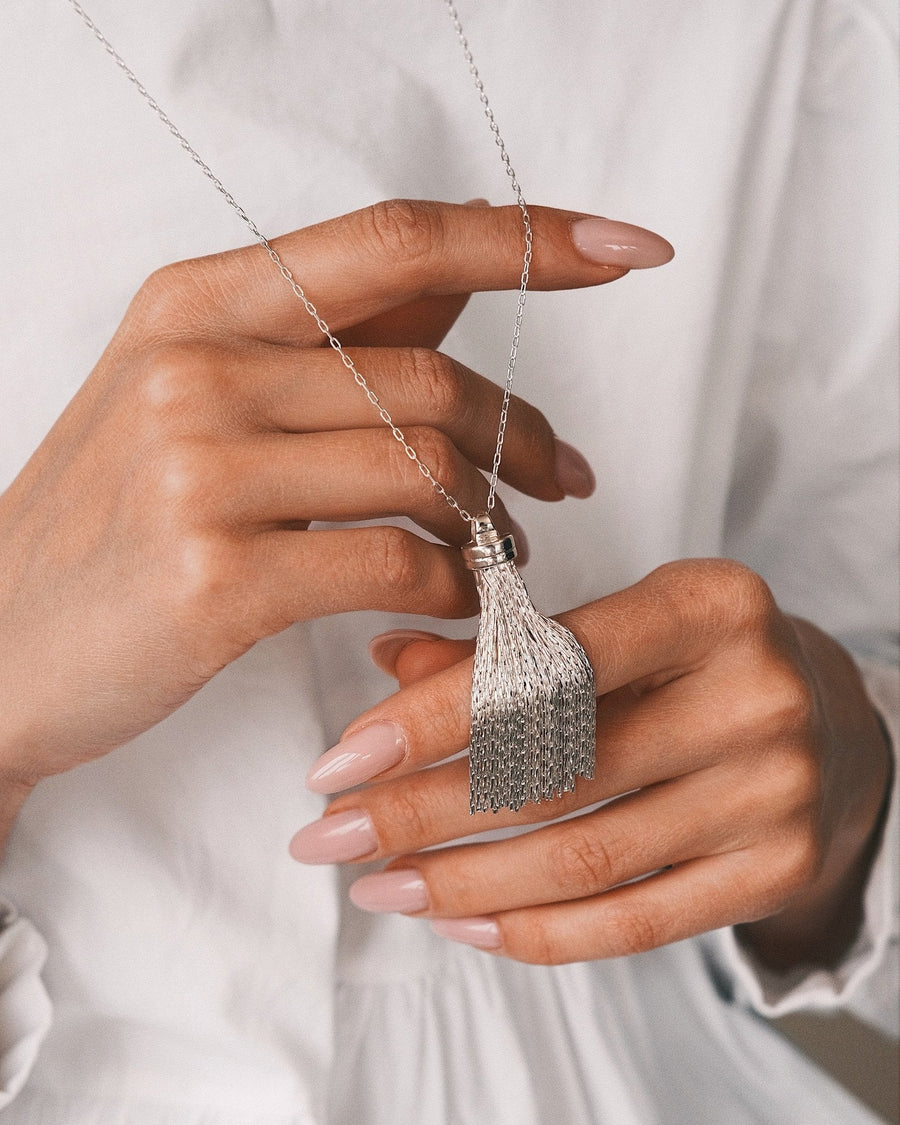 Silver Tassel Necklace — Silver-Tone Necklace, alternate view