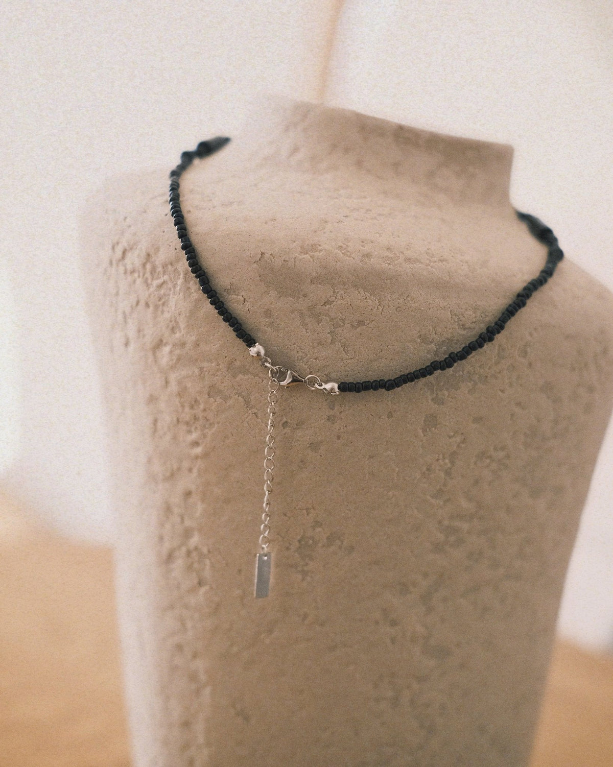Black Bead Cross Necklace — Sterling Silver Necklace, alternate view