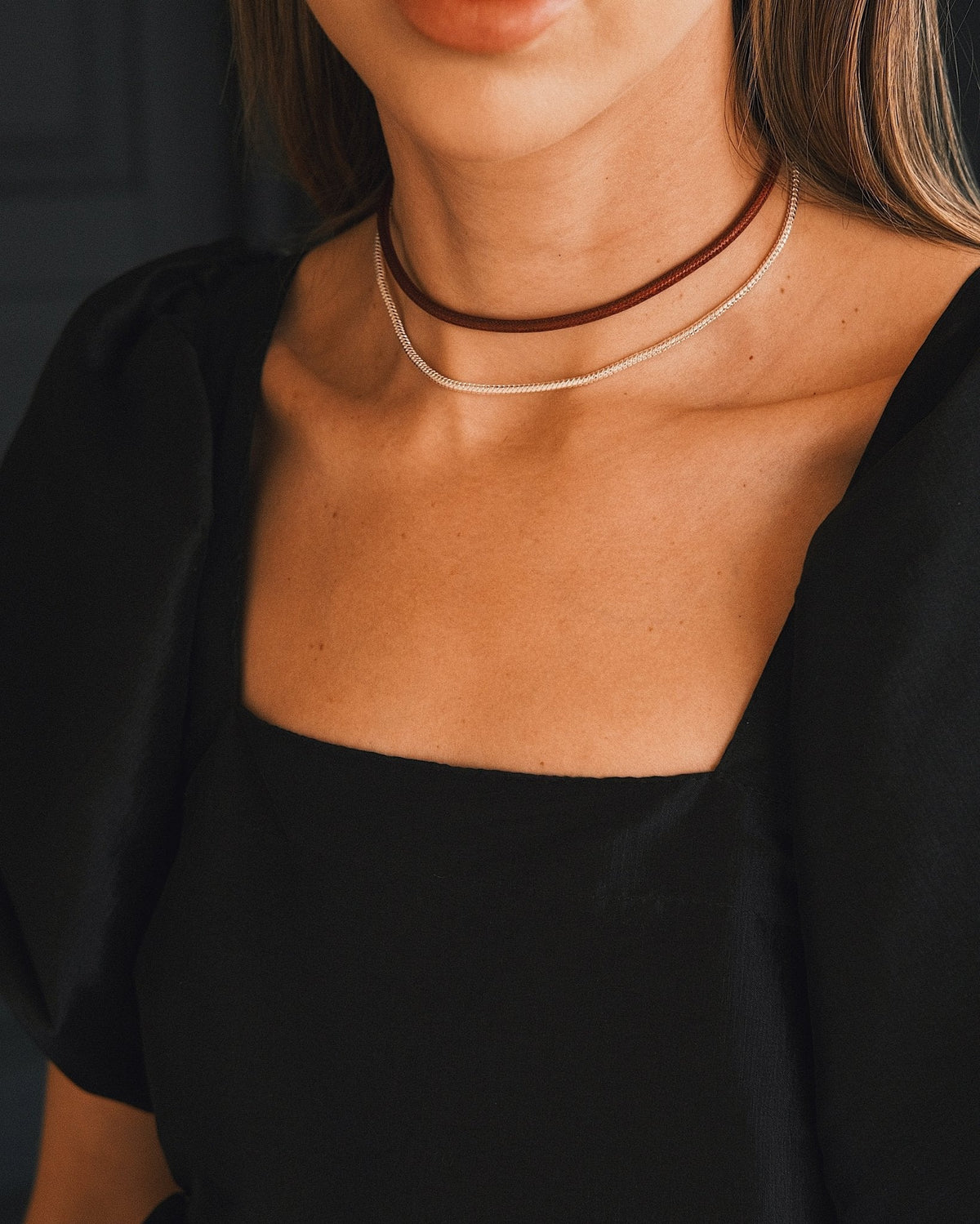 Oxblood Ribbon Choker — Silver-Tone Necklace, alternate view