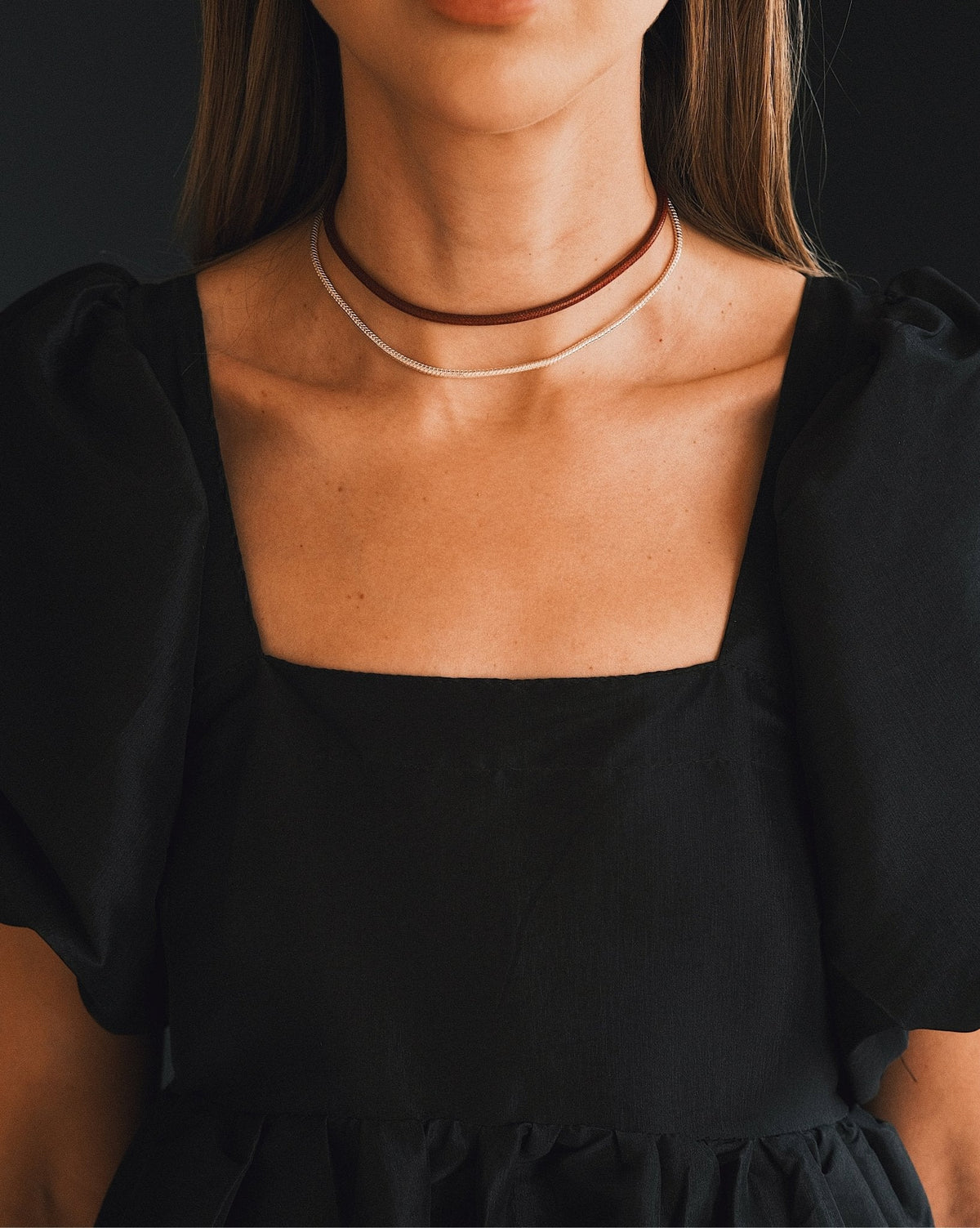Oxblood Ribbon Choker — Silver-Tone Necklace, alternate view