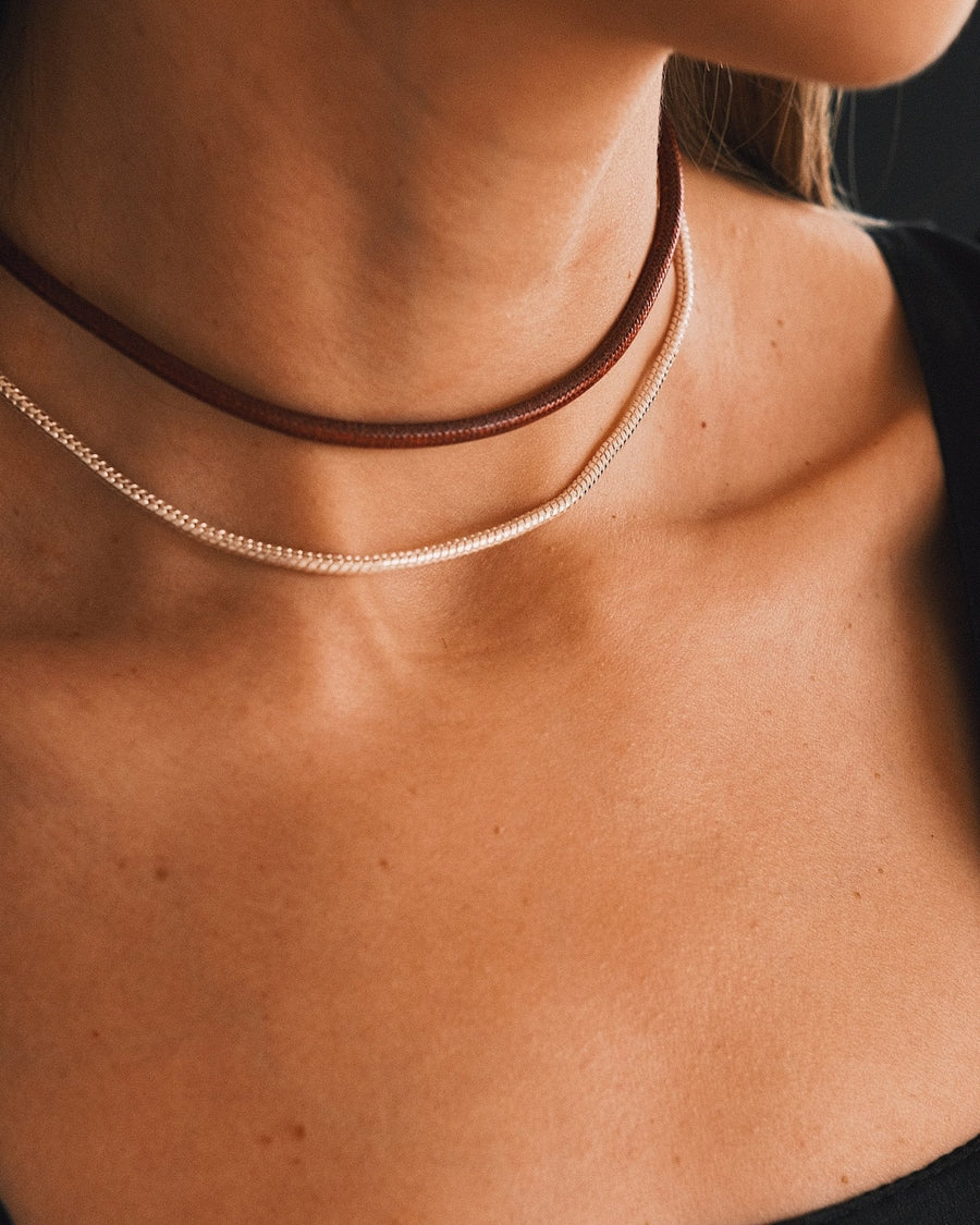 Oxblood Ribbon Choker — Silver-Tone Necklace, alternate view
