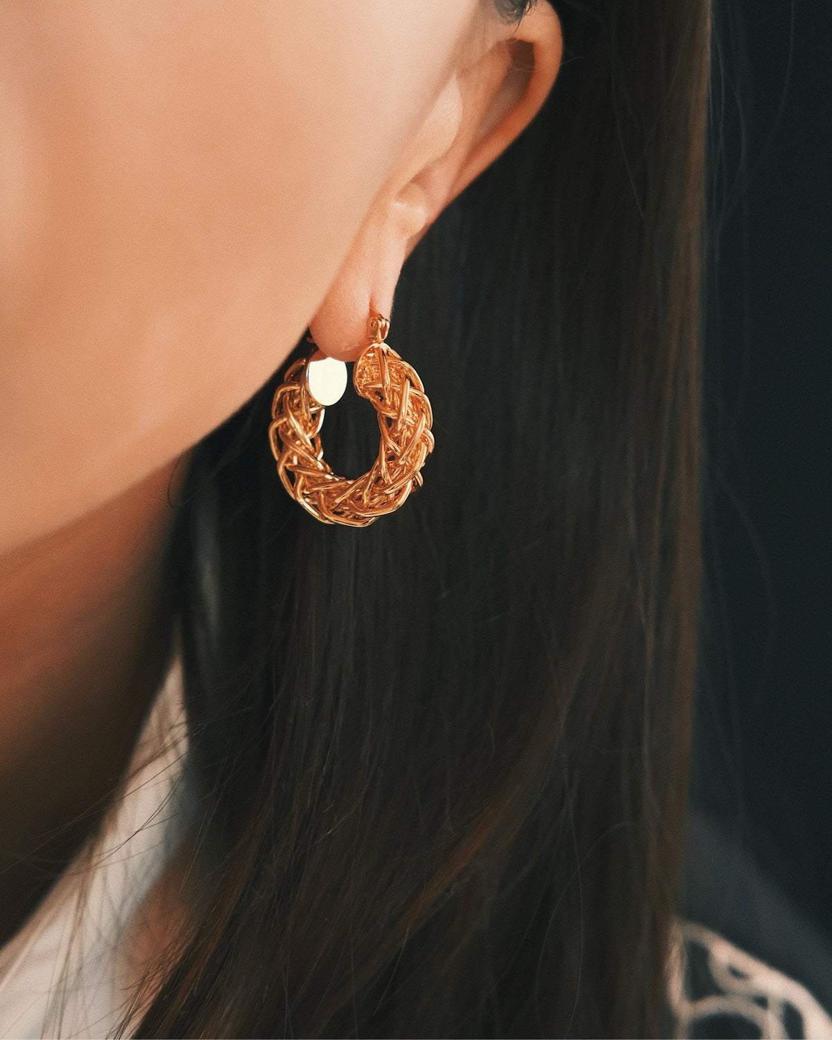 Basketweave Hoops — Gold-Tone Hoop Earrings, alternate view