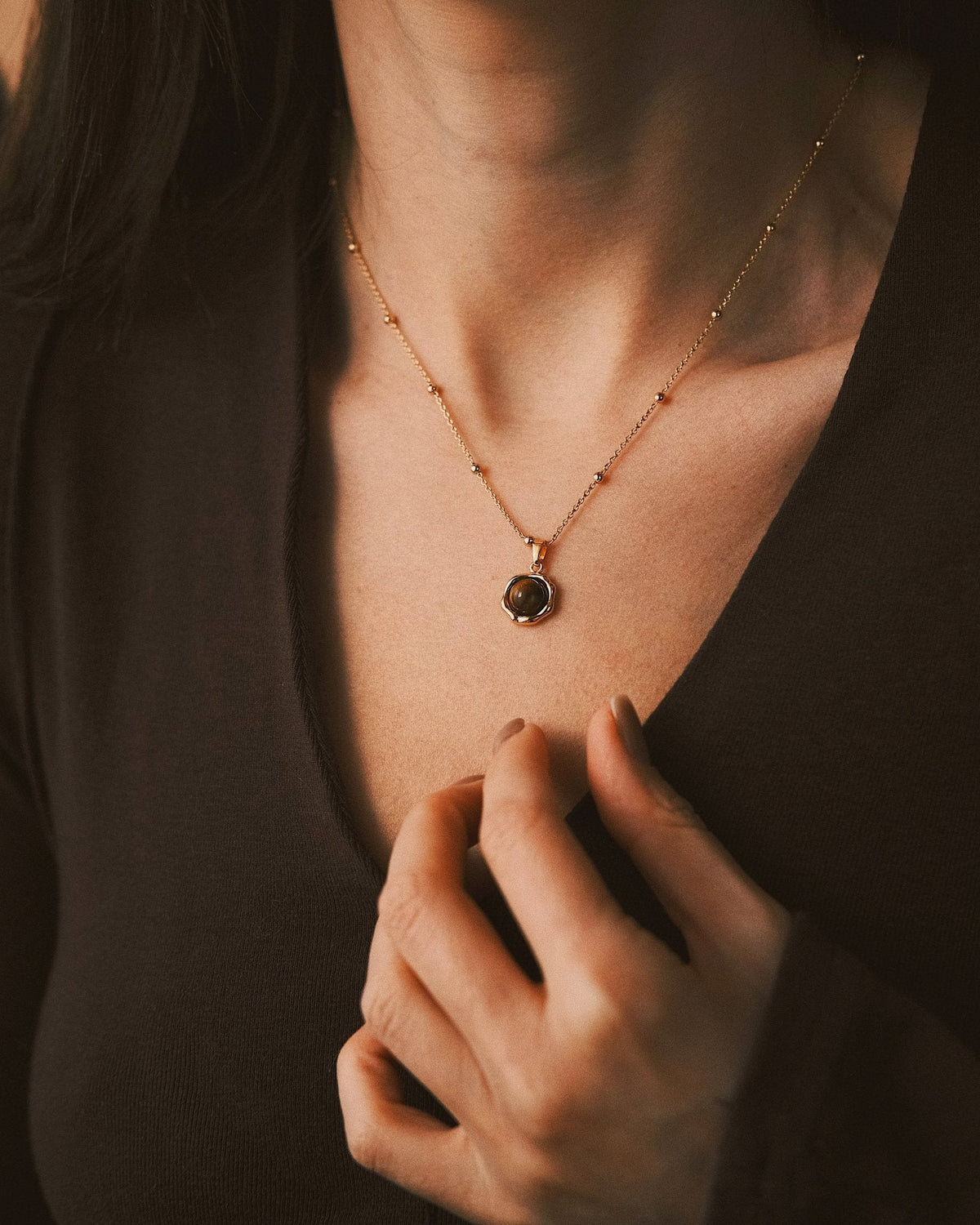 Layered Stone Necklace — Gold-Tone Necklace, alternate view