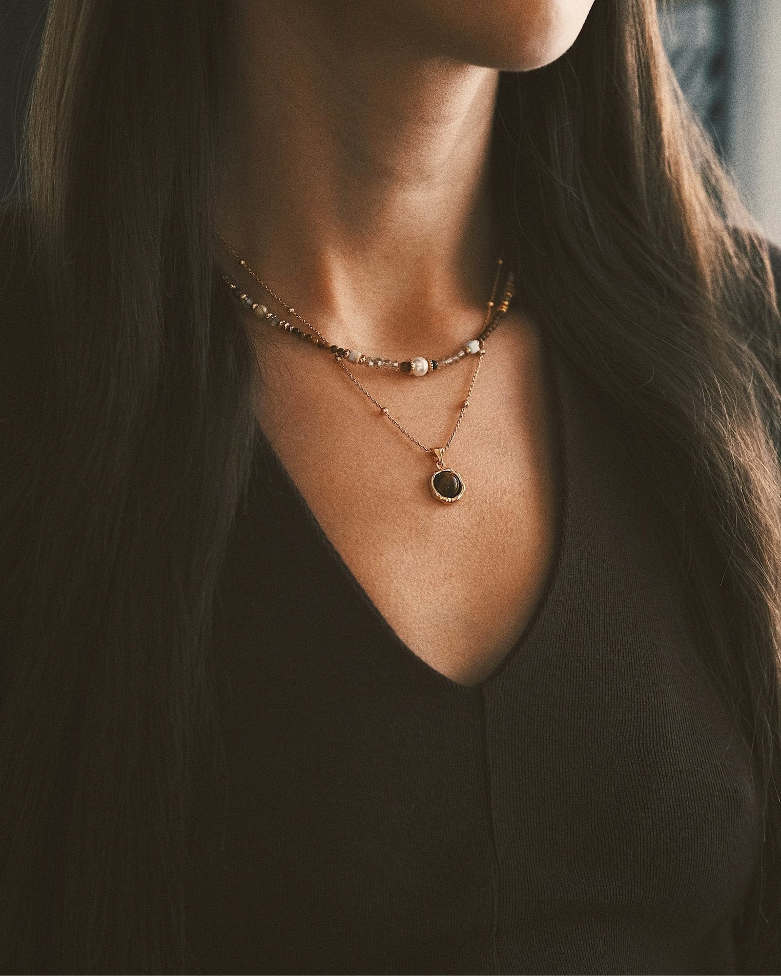 Layered Stone Necklace — Gold-Tone Necklace