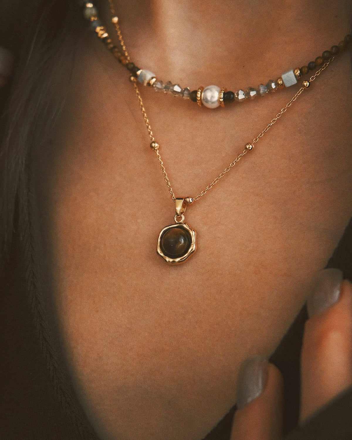 Layered Stone Necklace — Gold-Tone Necklace, alternate view