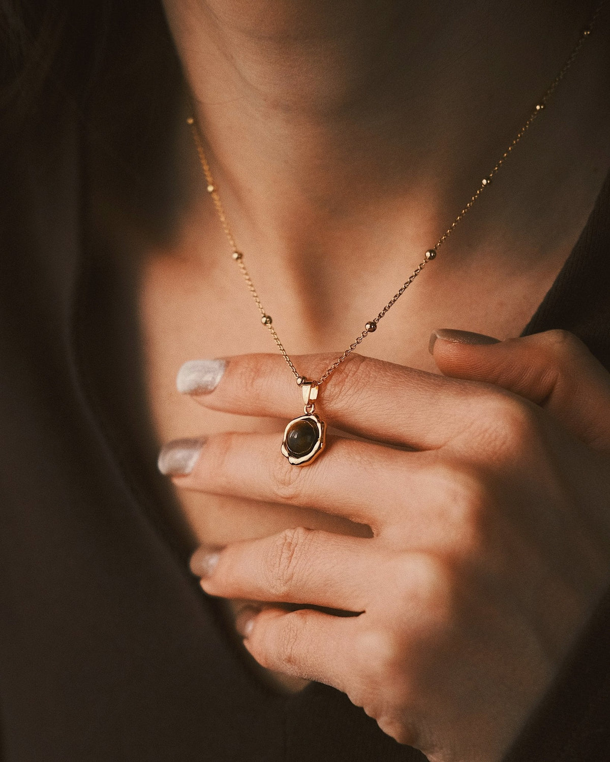 Layered Stone Necklace — Gold-Tone Necklace, alternate view