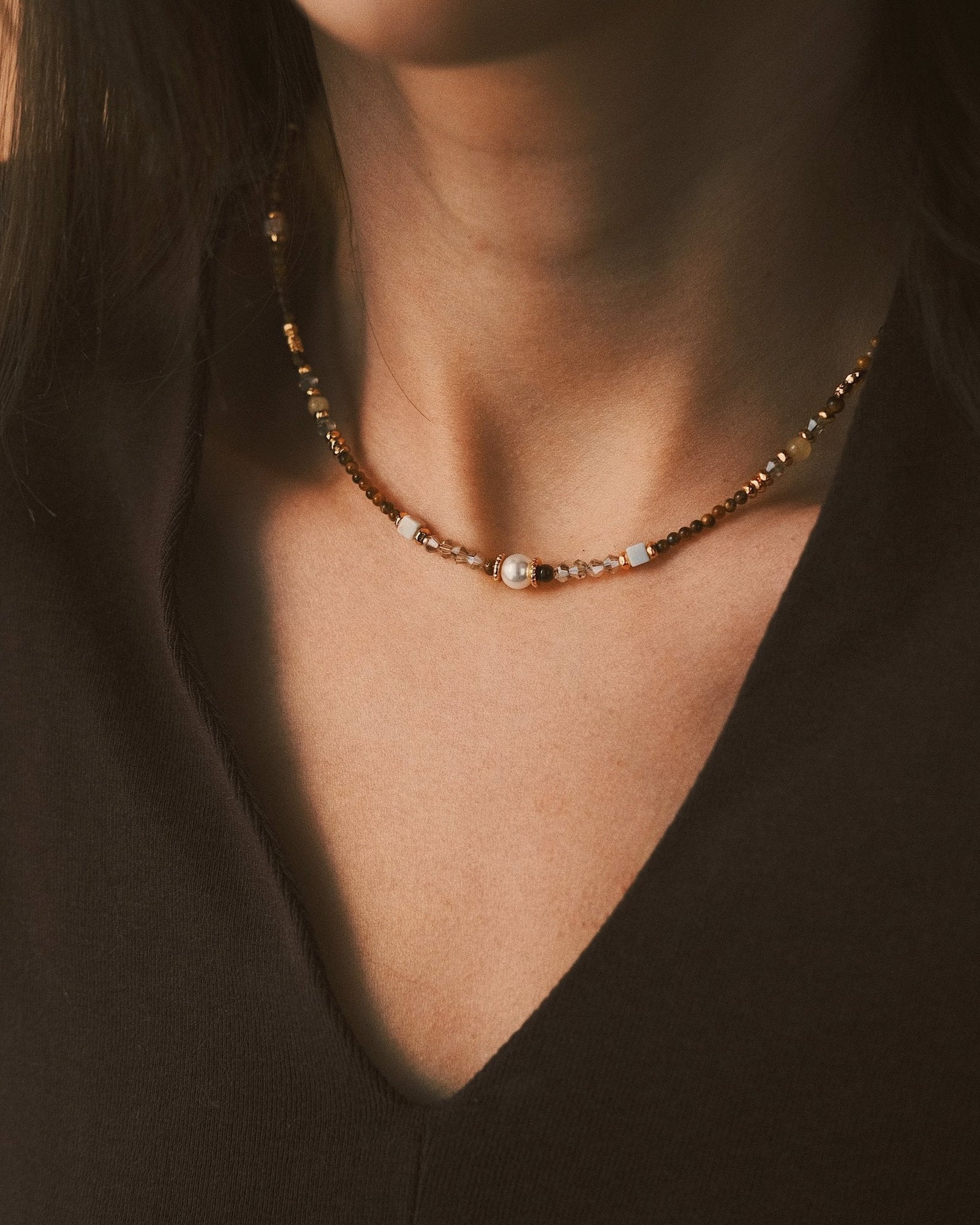 Layered Stone Necklace — Gold-Tone Necklace, alternate view
