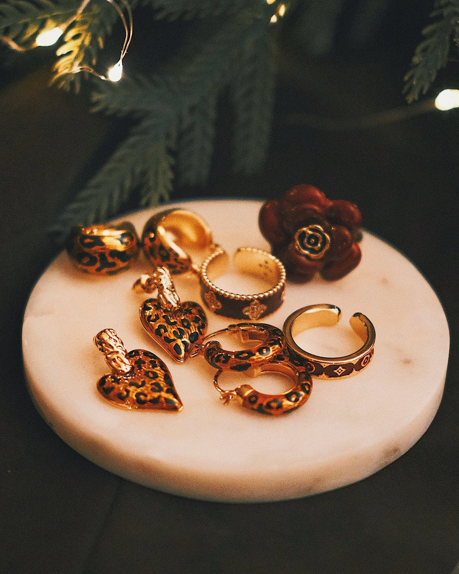 Leopard Heart Drops — Gold-Tone Drop Earrings, alternate view