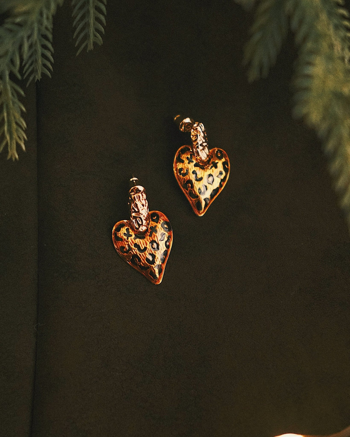 Leopard Heart Drops — Gold-Tone Drop Earrings, alternate view