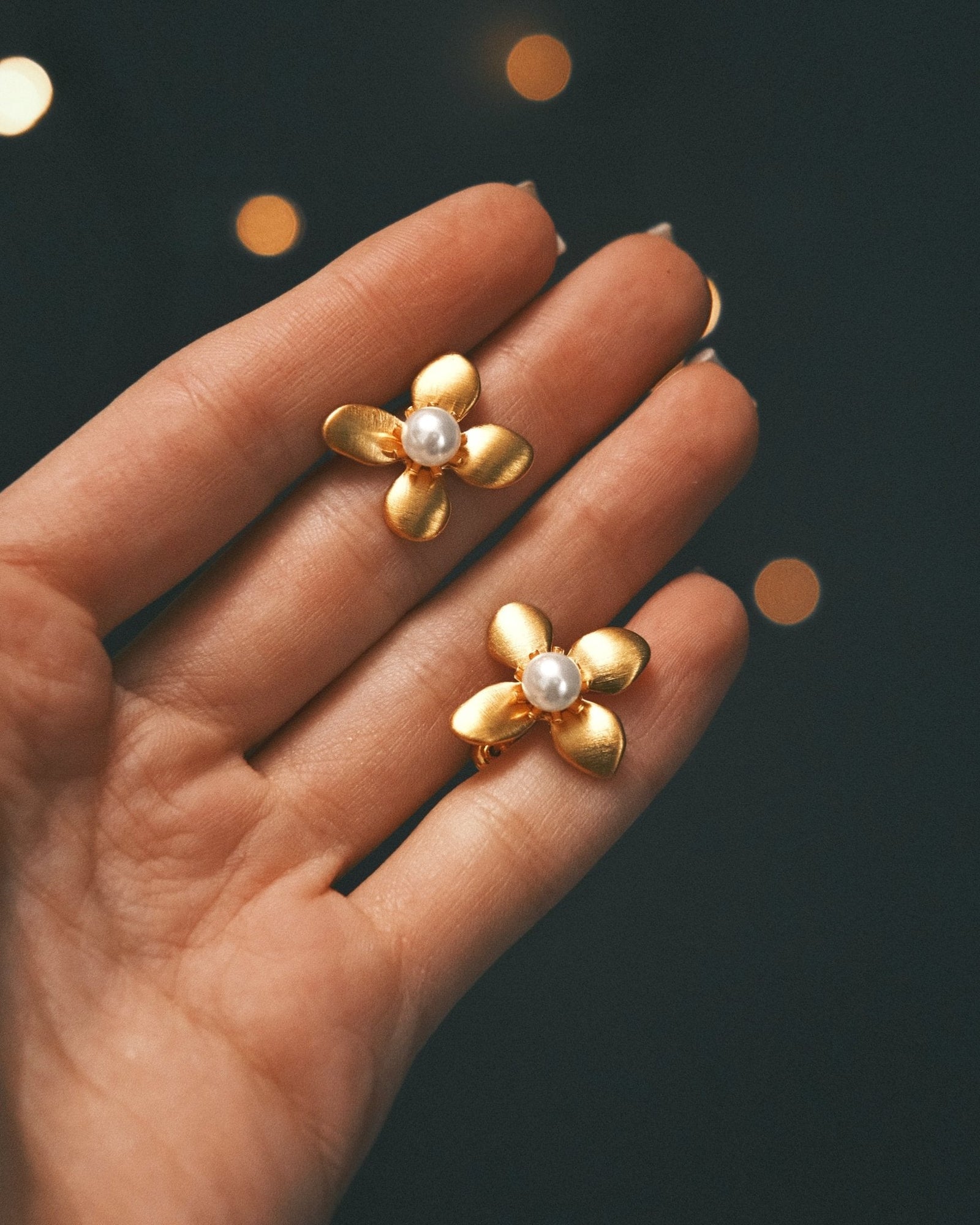 Lily Petal Studs — Gold-Tone Stud Earrings, alternate view