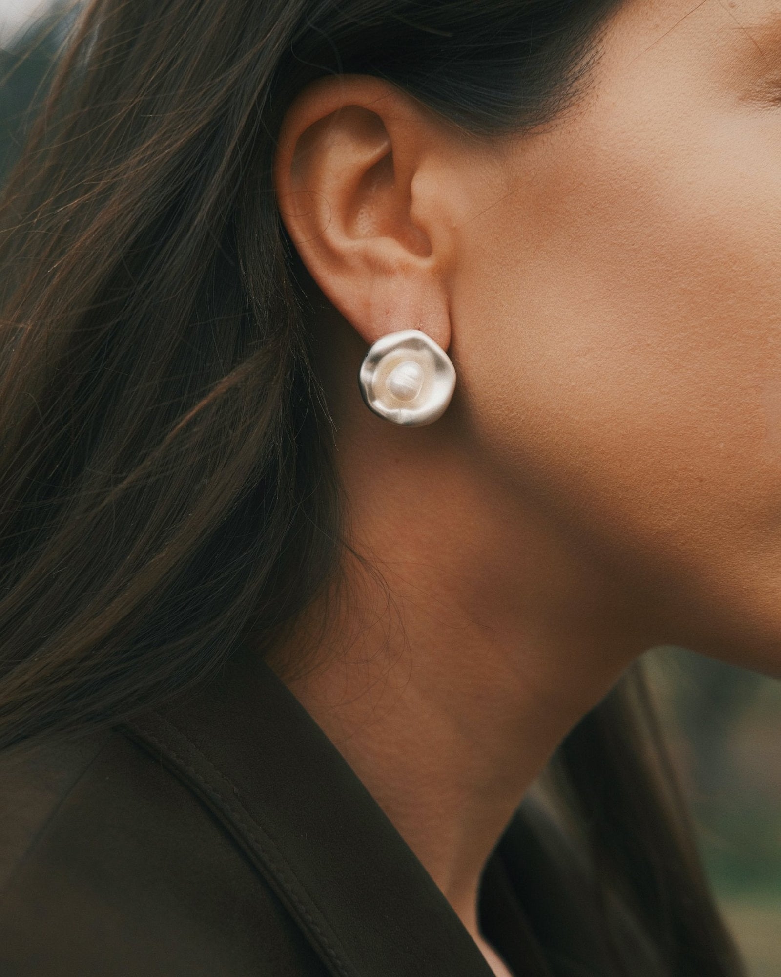 Shell Disc Studs — Gold-Tone Stud Earrings, alternate view