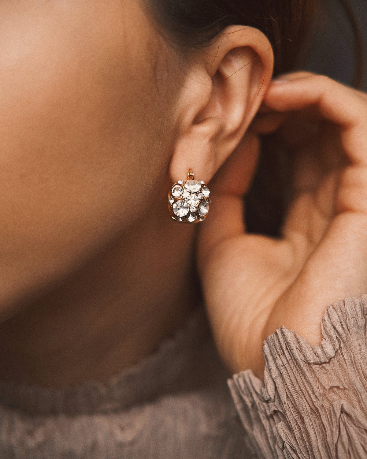 Cut Glass Cluster Studs — Gold-Tone Stud Earrings