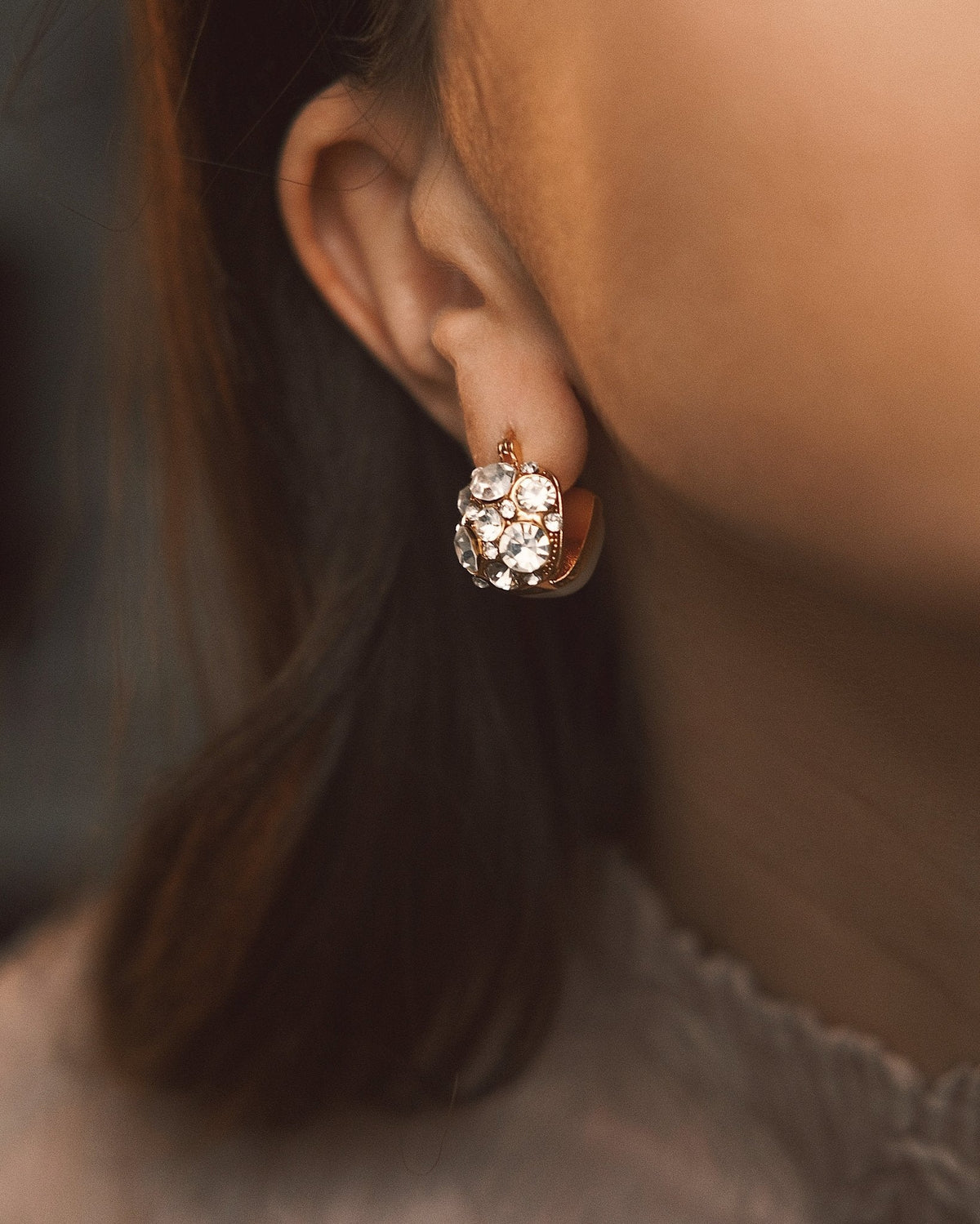 Cut Glass Cluster Studs — Gold-Tone Stud Earrings, alternate view