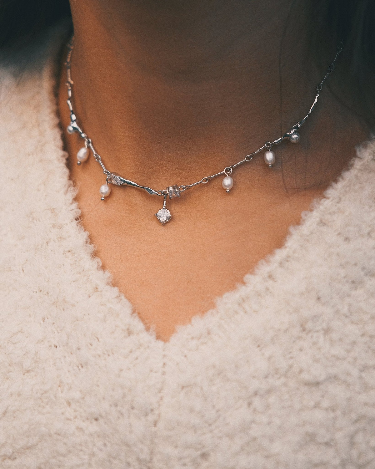 Pearl Charm Necklace — Sterling Silver Necklace