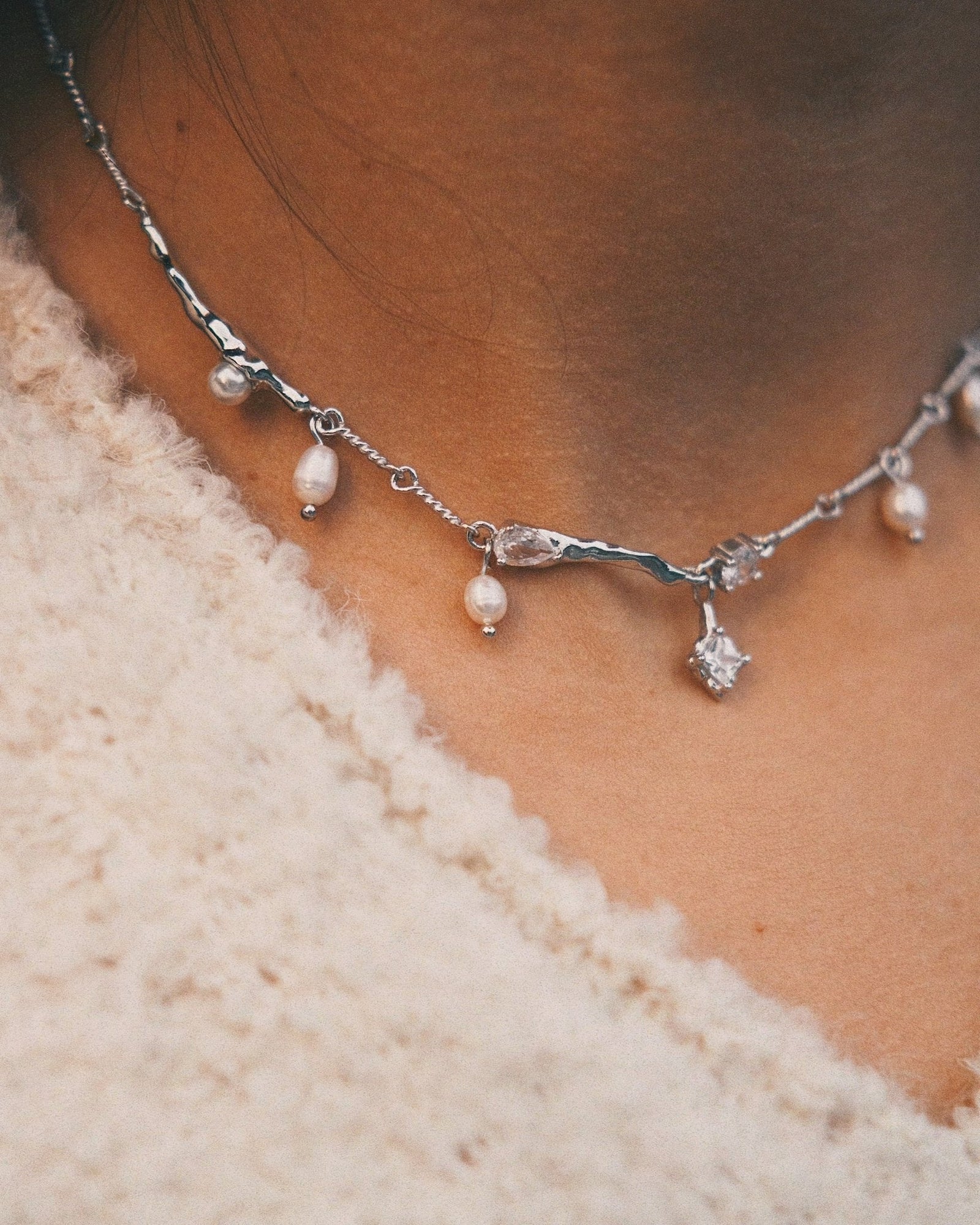 Pearl Charm Necklace — Sterling Silver Necklace, alternate view