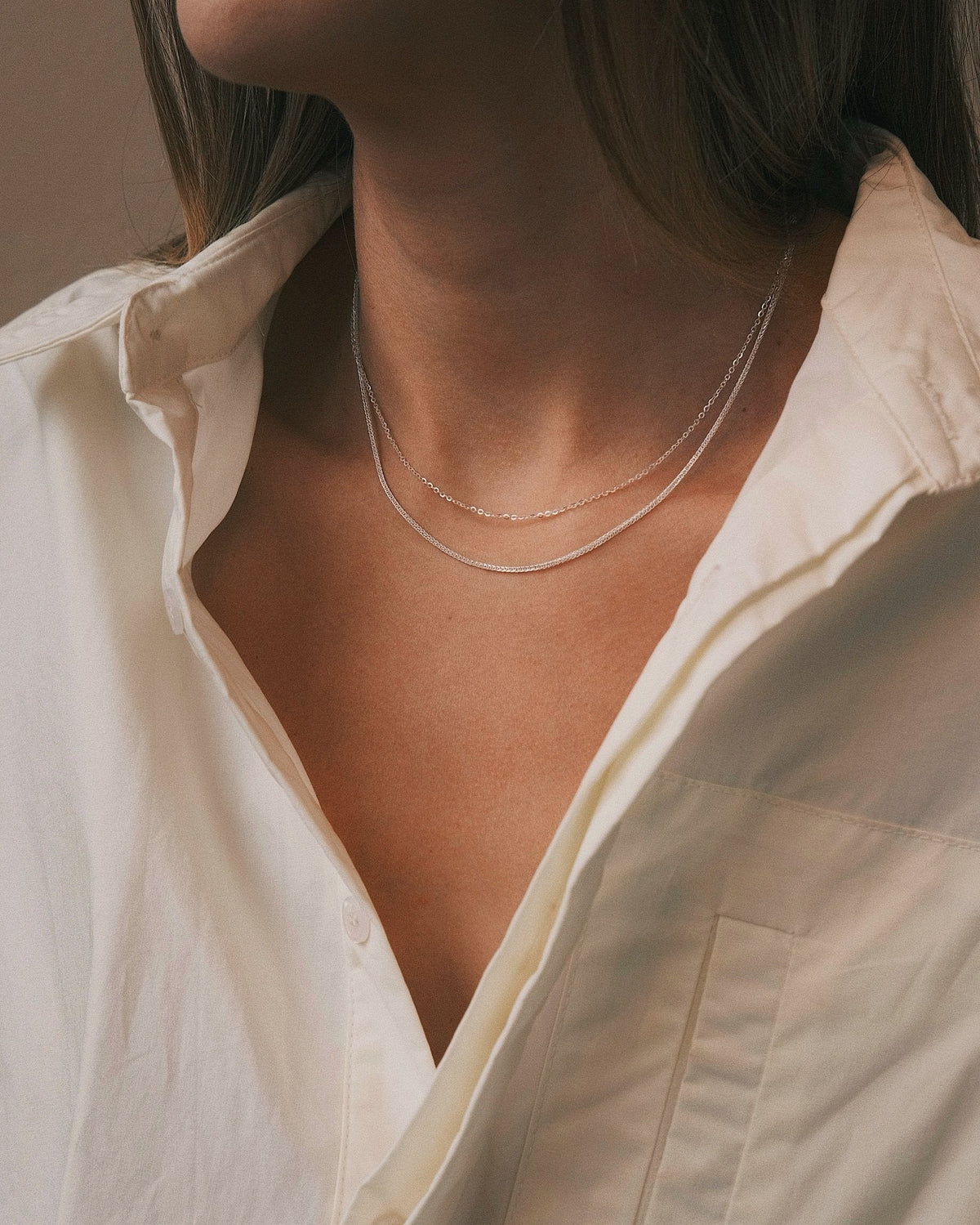 Double Chain Necklace — Sterling Silver Necklace, alternate view