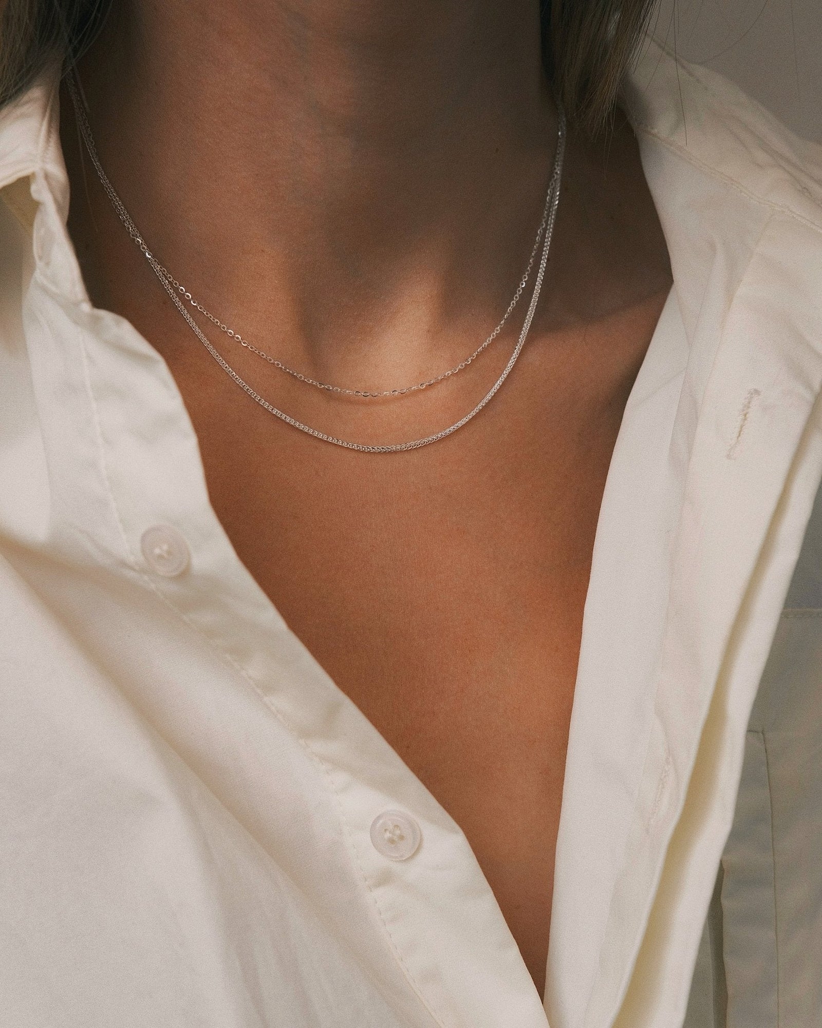 Double Chain Necklace — Sterling Silver Necklace, alternate view
