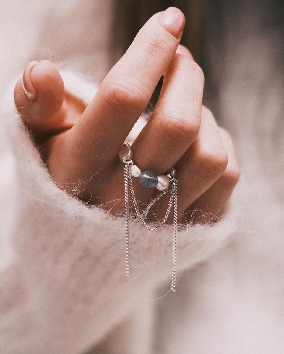 Tethered Pearl Ring — Sterling Silver Ring, alternate view
