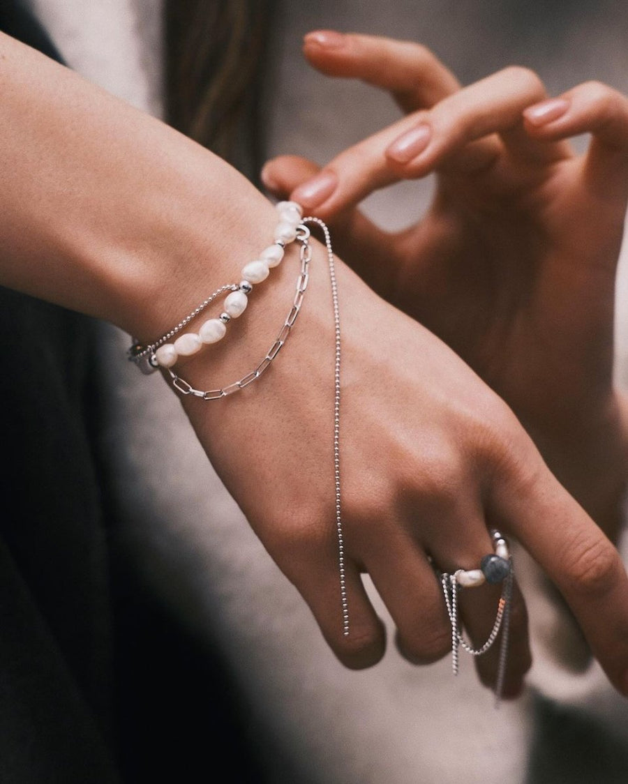 Tethered Pearl Ring — Sterling Silver Ring, alternate view