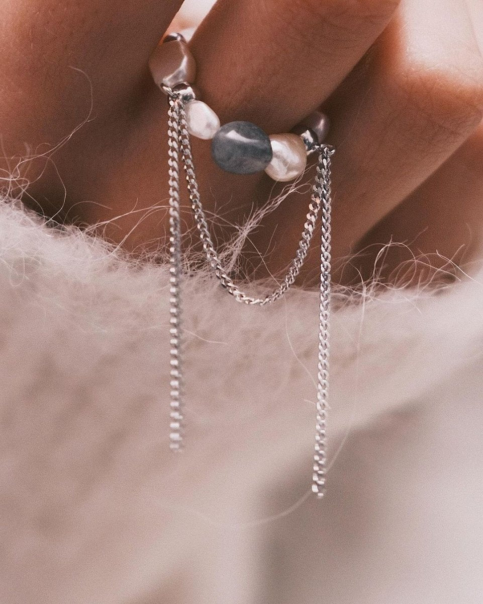 Tethered Pearl Ring — Sterling Silver Ring, alternate view