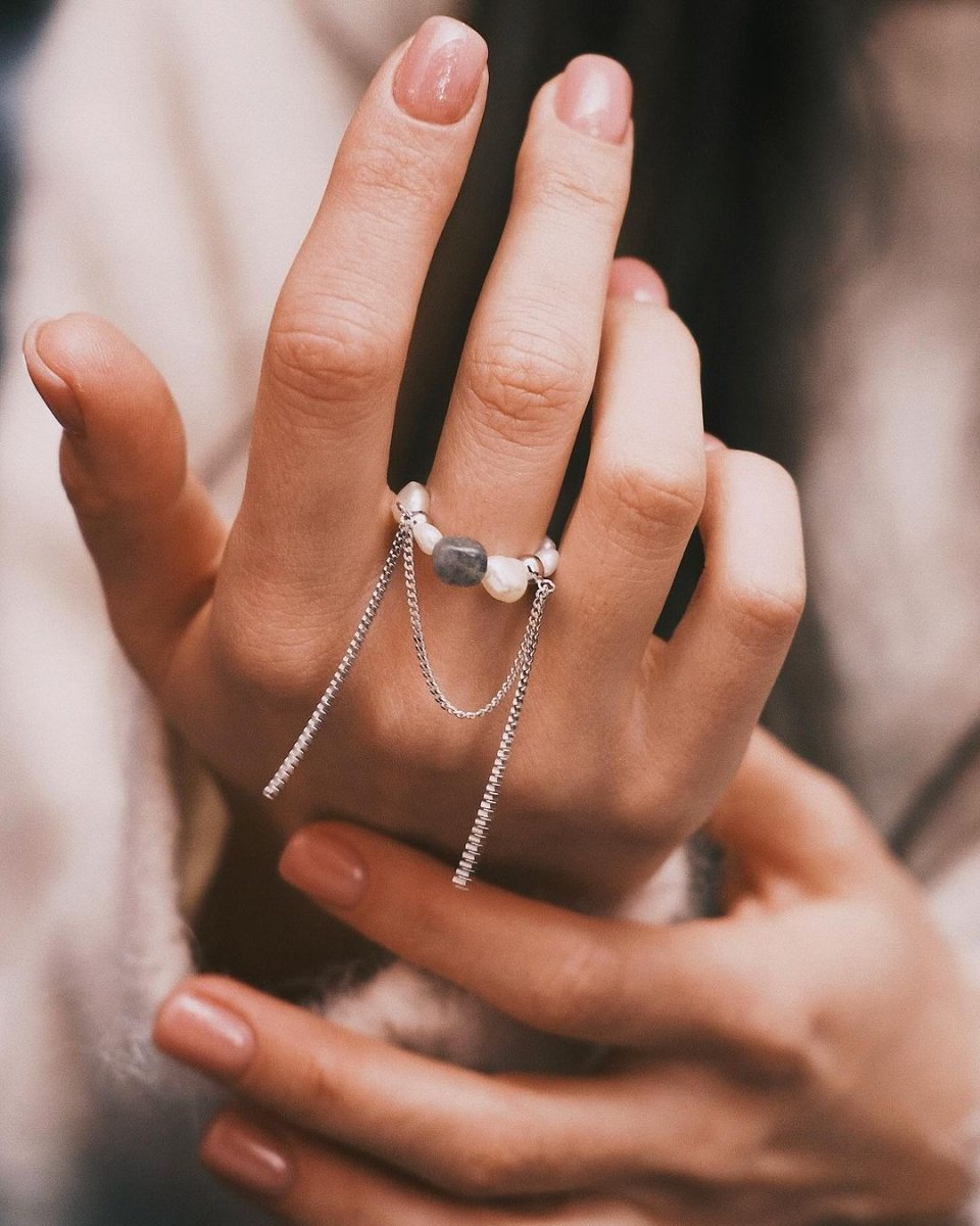 Tethered Pearl Ring — Sterling Silver Ring, alternate view