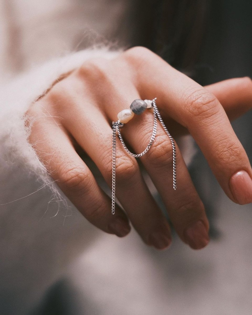 Tethered Pearl Ring — Sterling Silver Ring, alternate view