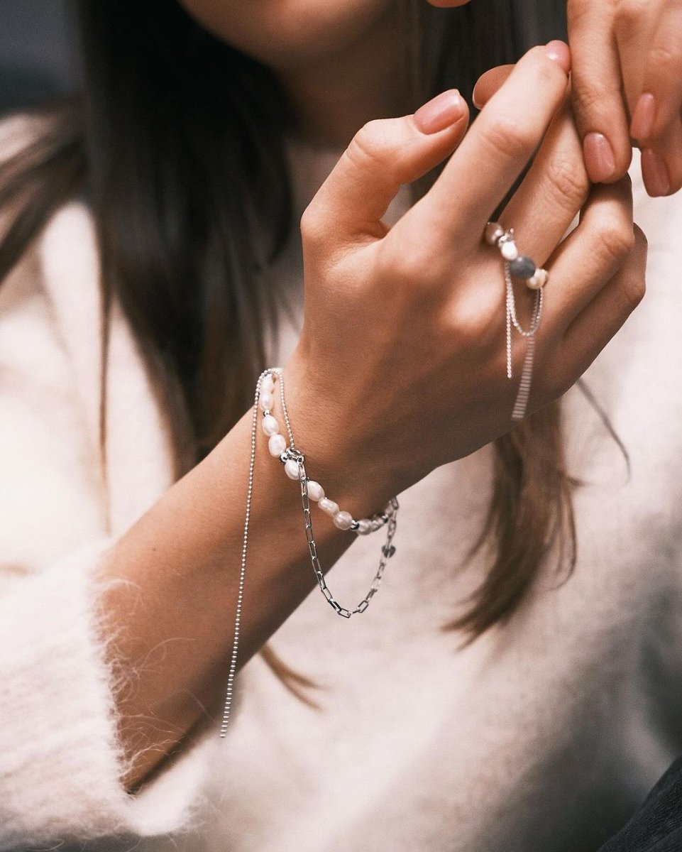 Tethered Pearl Ring — Sterling Silver Ring, alternate view