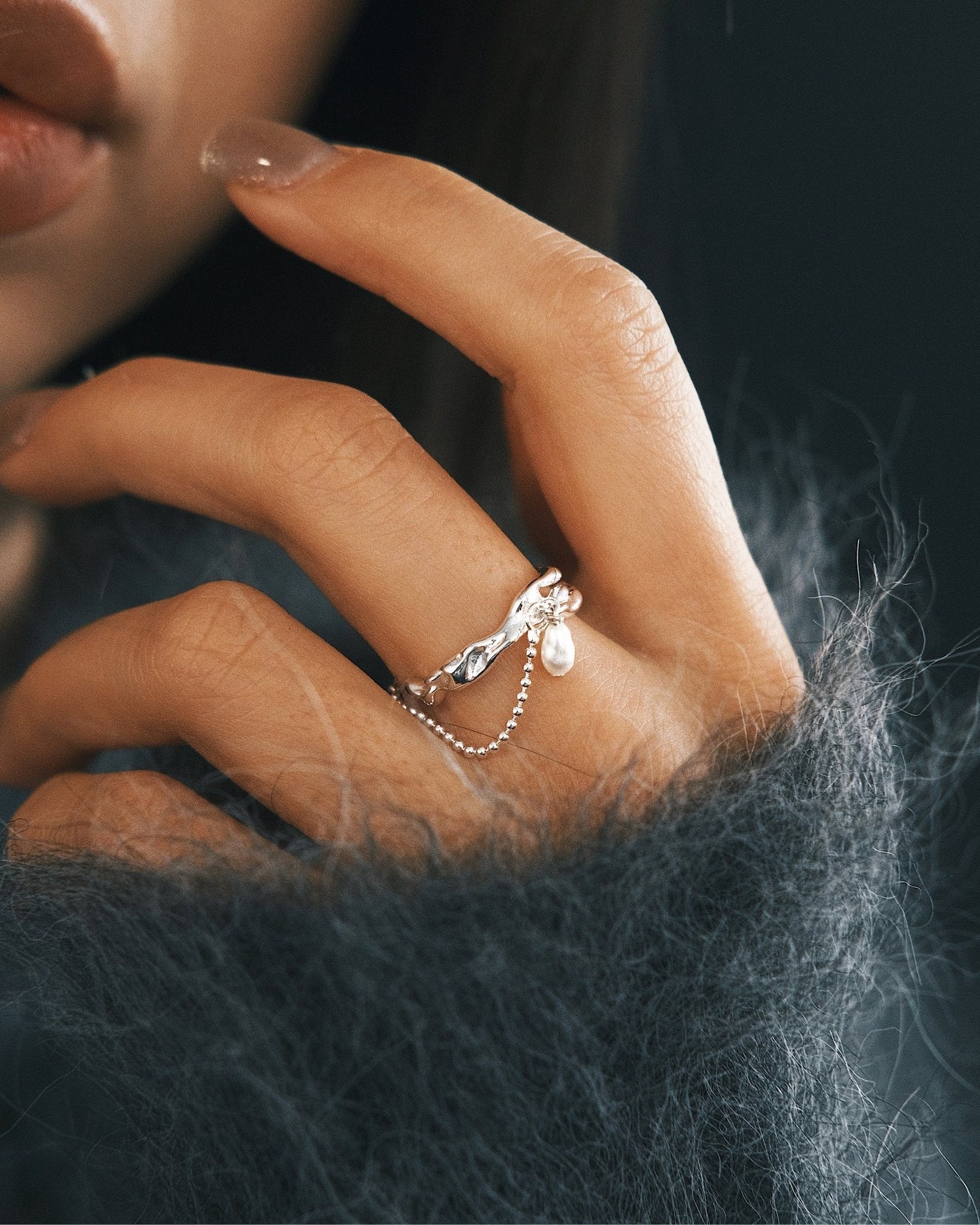 Driftwood Pearl Ring — Sterling Silver Ring, alternate view