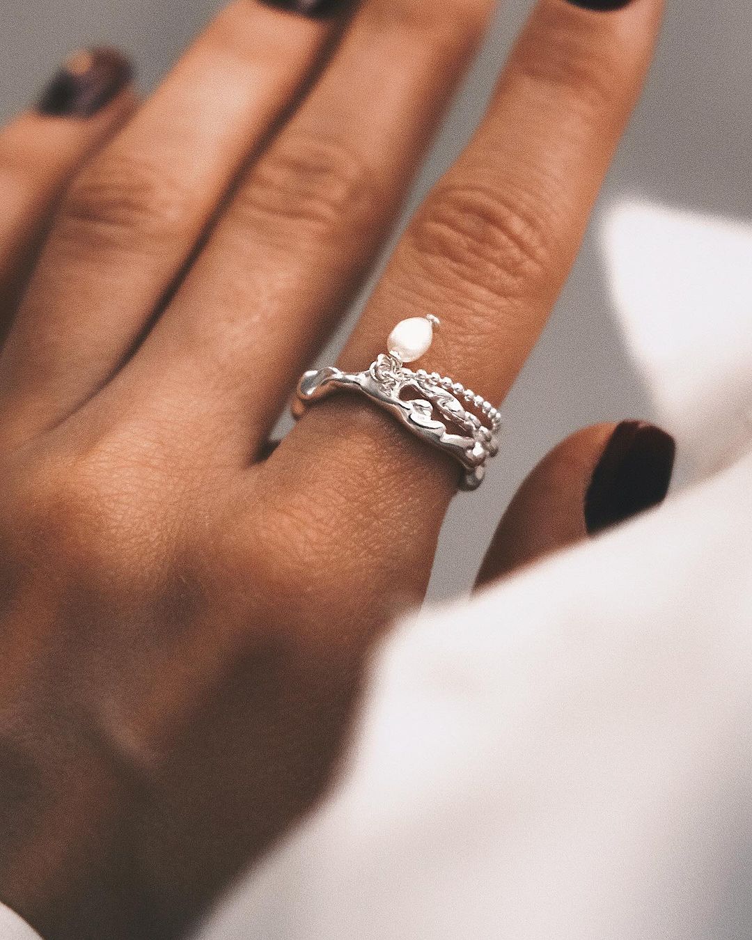Driftwood Pearl Ring — Sterling Silver Ring, alternate view
