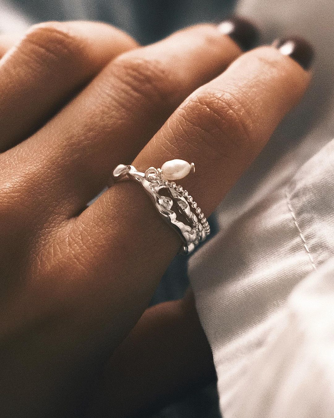 Driftwood Pearl Ring — Sterling Silver Ring, alternate view